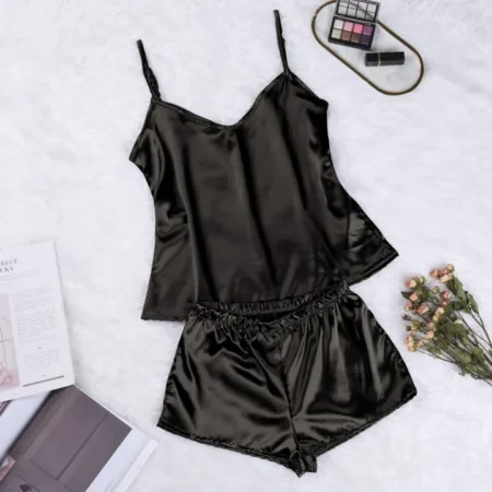 Ladies night dress Short silk women's nighty Black - Gifts For Girls
